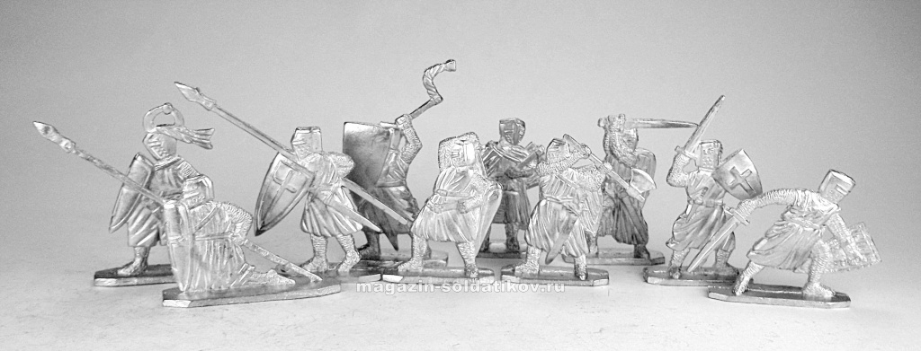 Набор солдатиков "Пешие рыцари-крестоносцы", XIII век, 40 мм Три богатыря