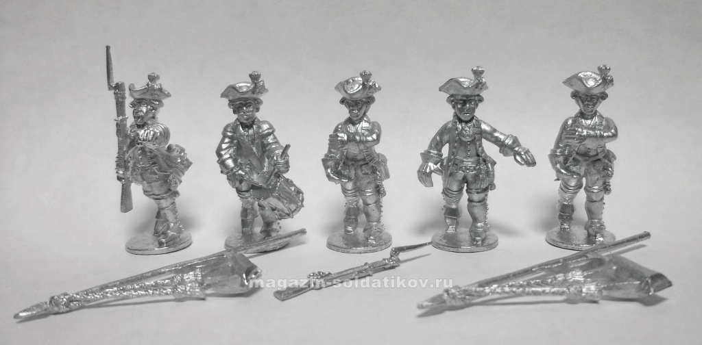 Семилетняя война, командная группа (набор 5 шт, олово) 28 мм STP-miniatures