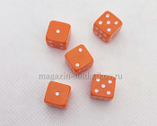 Набор из 5 кубиков D6, 16мм. Оранжевый с белыми точками в блистере - фото