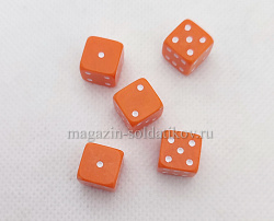 Набор из 5 кубиков D6, 16мм. Оранжевый с белыми точками в блистере