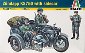 Сборная модель из пластика ИТ Мотоцикл Zundapp KS 750 с коляской (1/35) Italeri - фото