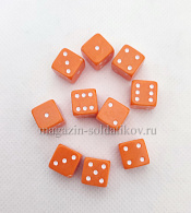 Набор из 10 кубиков D6, 10 мм. Оранжевый с белыми точками в блистере - фото