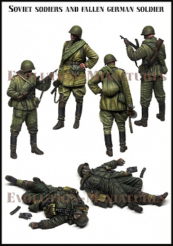 Сборная фигура из смолы ЕМ 35243 Советские солдаты с павшим немецким солдатом, 1:35, Evolution
