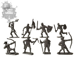 Солдатики из пластика Набор рыцарей. Реплика Starlux (пластик, темное серебро) 54 мм, Воины и битвы