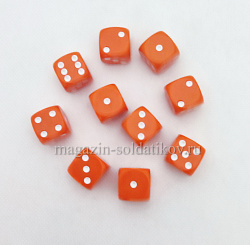Набор из 10 кубиков D6, 16мм. Оранжевый с белыми точками в блистере