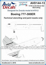 Декаль Боинг 777-300 технические надписи, 1:144 Avia Decals - фото