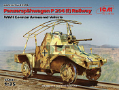 Сборная модель из пластика Panzerspahwagen P 204 (f) железнодорожный, Германский бронеавтомобиль ІІ МВ (1/35) ICM - фото