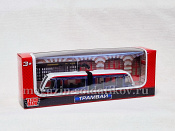 Трамвай с резинкой, металл, сине-белый, 12 см, Технопарк - фото