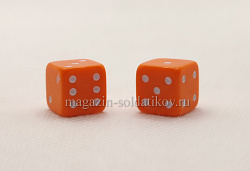 Набор из 2 кубиков D6, 10 мм. Оранжевый с белыми точками в блистере