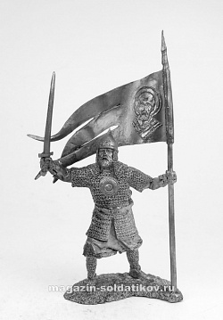 Миниатюра из олова Русский воин со стягом, 54 мм, Солдатики Публия