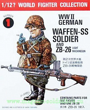 Сборная миниатюра из пластика FT 1 Немецкий солдат ВМВ и пулемет ZB-26, 1:12, FineMolds - фото